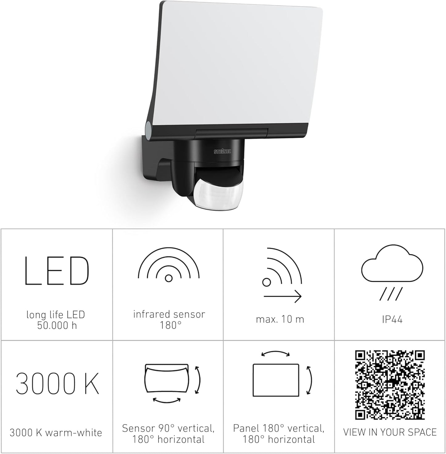 XLED Home 2 - LED-Strahler mit Bewegungsmelder, Schwarz Mit Bewegungsmelder Single