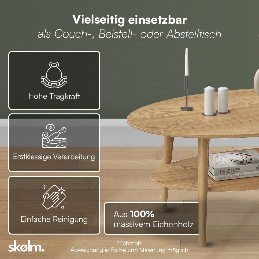 Ovaler Couchtisch aus Eiche, Natur oval