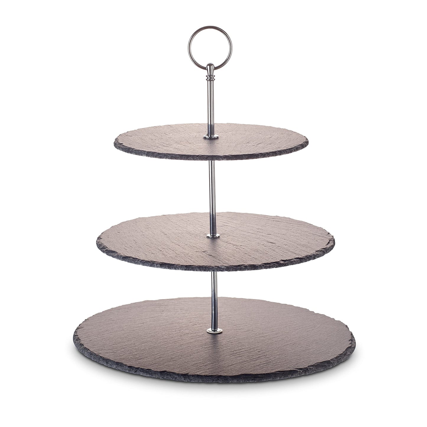 3-stöckige Etagere aus Naturschiefer mit Metallgriff, Silber-Edition, 3-Stöckig Silber-edition