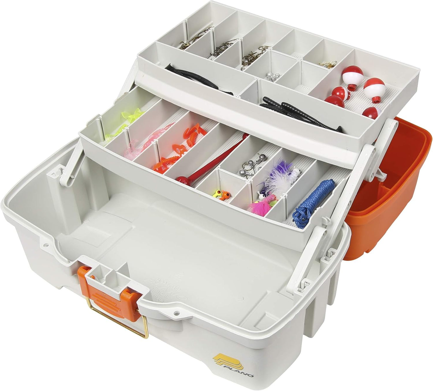 Tackle Box für Angelzubehör mit drei Tabletts, Drei - Tablett Orange/Braun