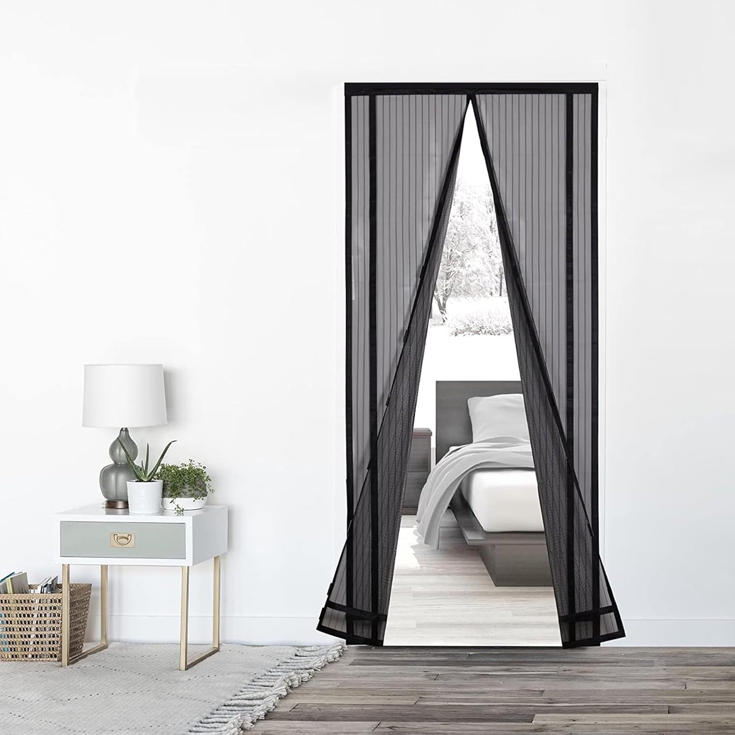 Insektenschutzvorhang für Türen, zuschneidbar, magnetisch, 90x210cm Schwarz