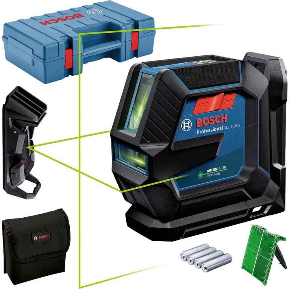 Linienlaser GLL 2-15 G mit Zubehör (Innenbereich), GLL 2-15 + Koffer + Klemme