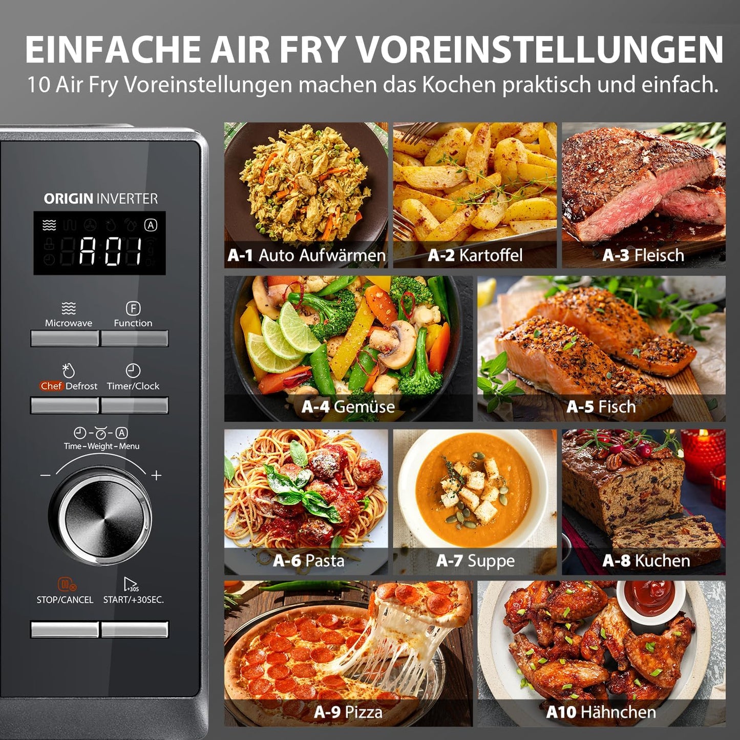 6-in-1 Mikrowellenherd mit Grill und Heissluft, 26L 6-in-1 Air Fry