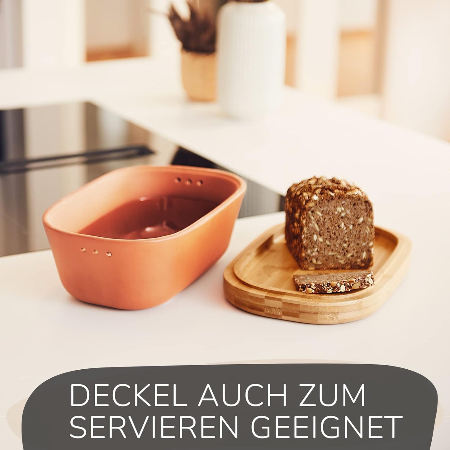 Brotkasten mit Bambusdeckel, Brotkasten Rot