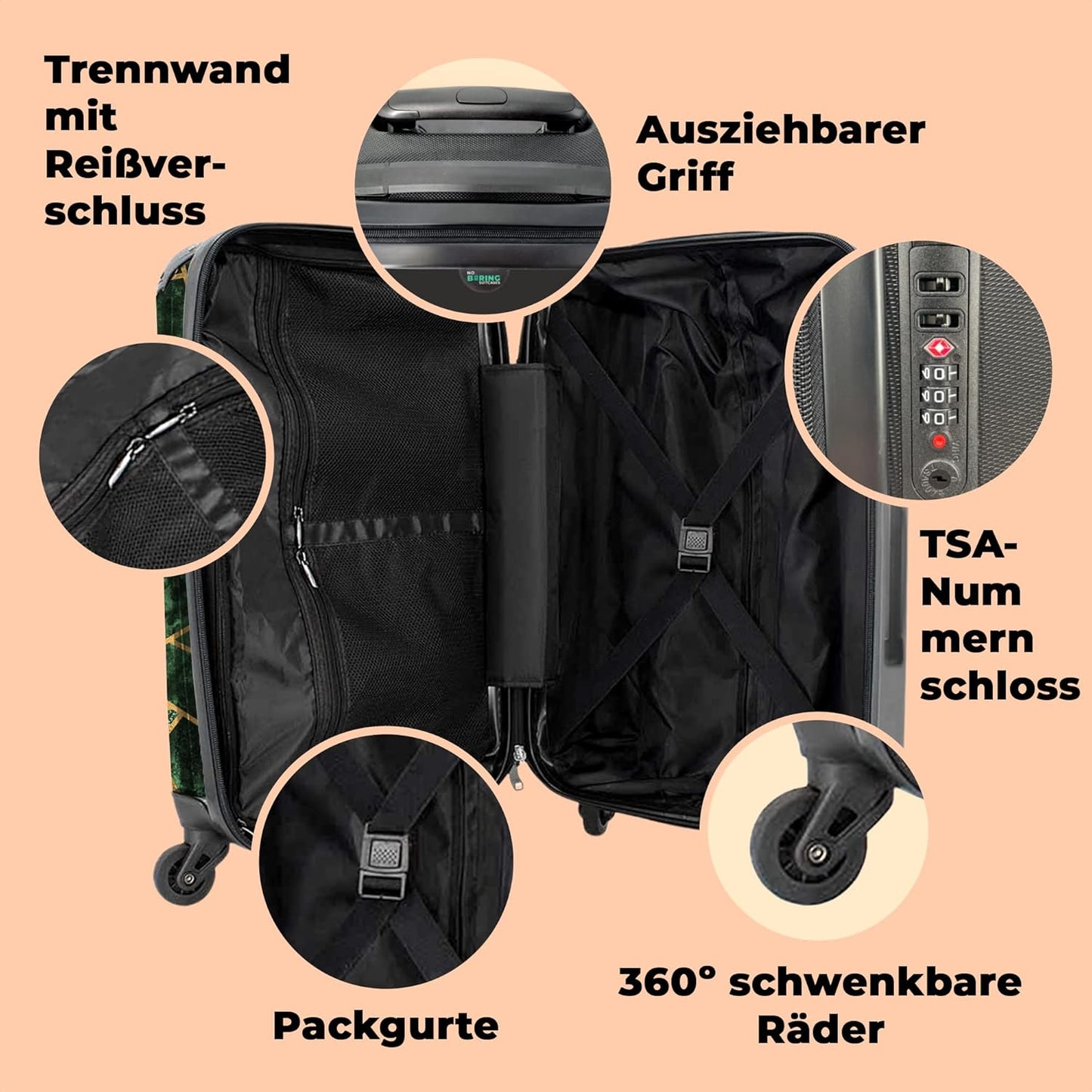 Rollkoffer Reisekoffer mit 4 Rollen, 90L, 67x43x25cm