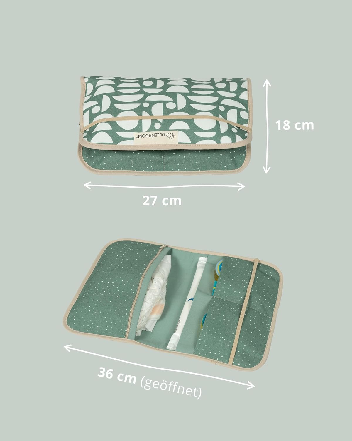 Windeltasche für unterwegs mit Reissverschluss & Gummiband, Classic Grün 18 x 27 cm