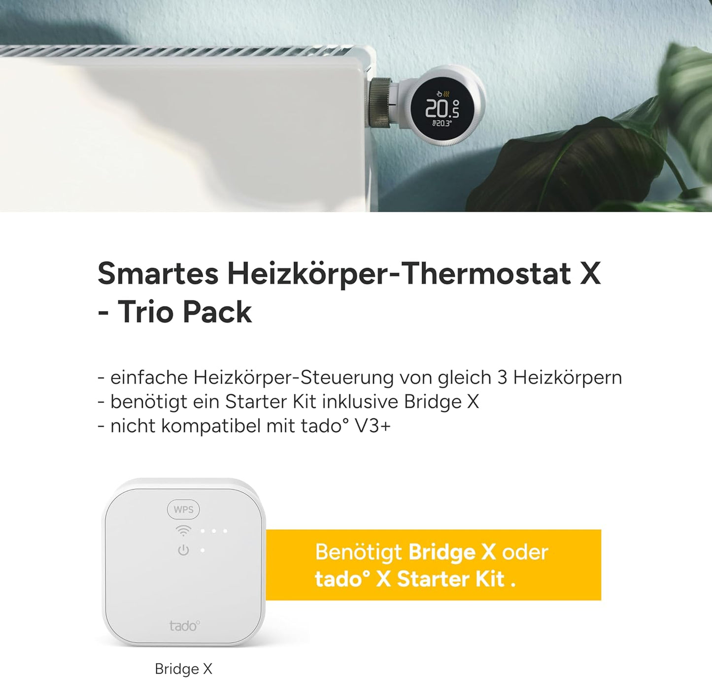 Smartes Heizkörperthermostat X Trio Pack mit App-Steuerung, Zusatz X Zusatz: 3x Heizkörper-Thermostat