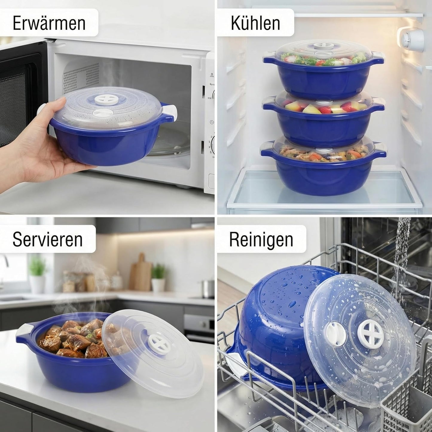 2-teiliges Mikrowellenschüssel-Set mit Dampfventil, Blau