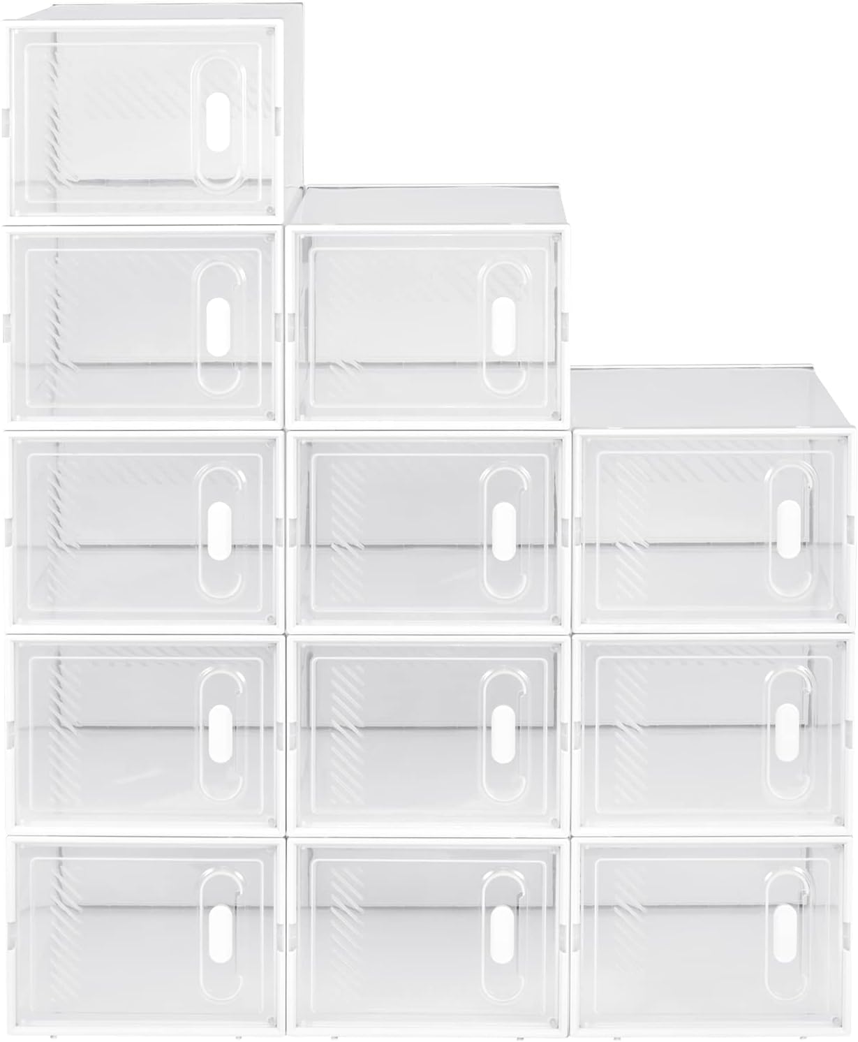 Schuhregal mit stapelbaren Boxen, Transparent+weiss 12er 35x19x25 cm