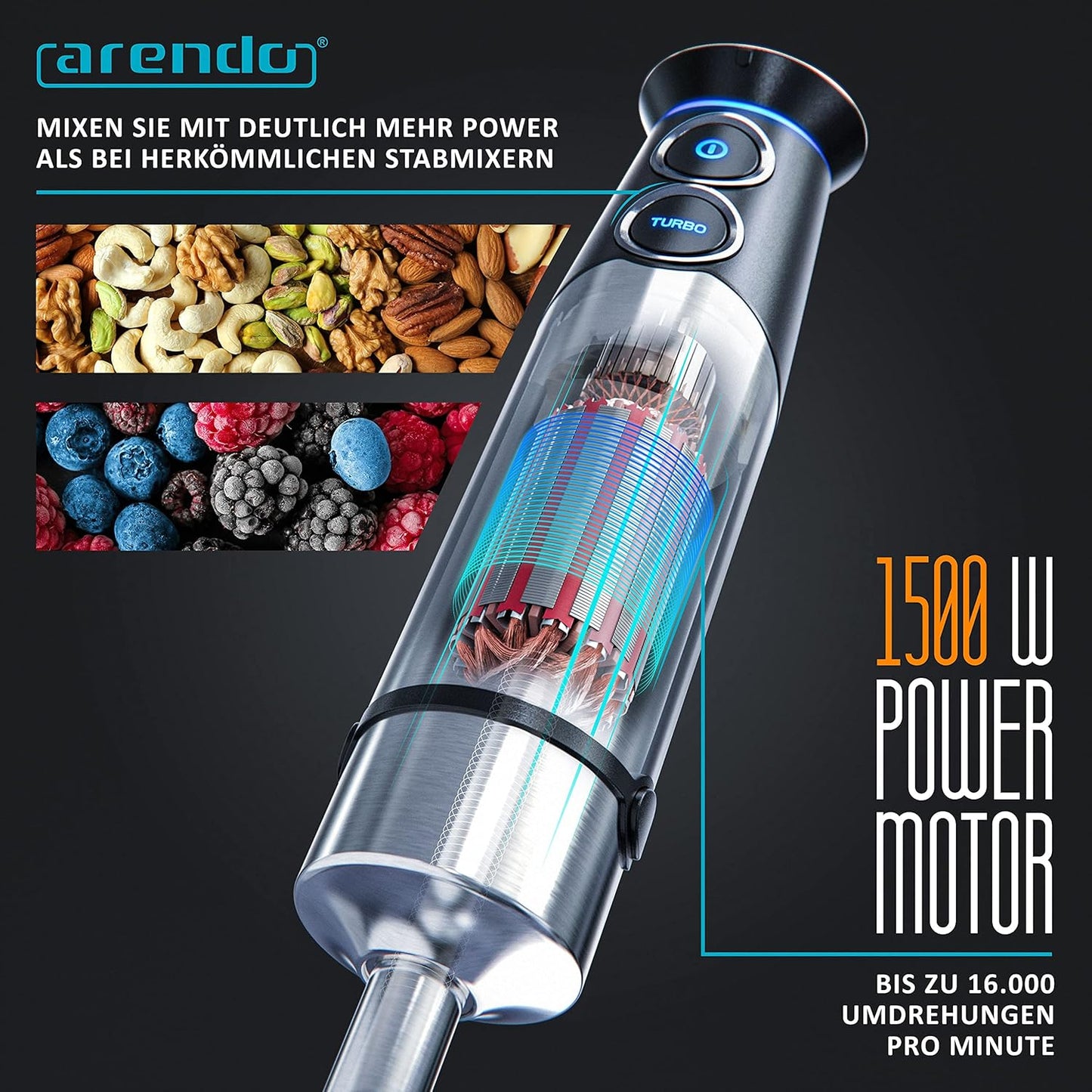 3-in-1 Stabmixer-Set mit Zubehör, A: 1500 Watt