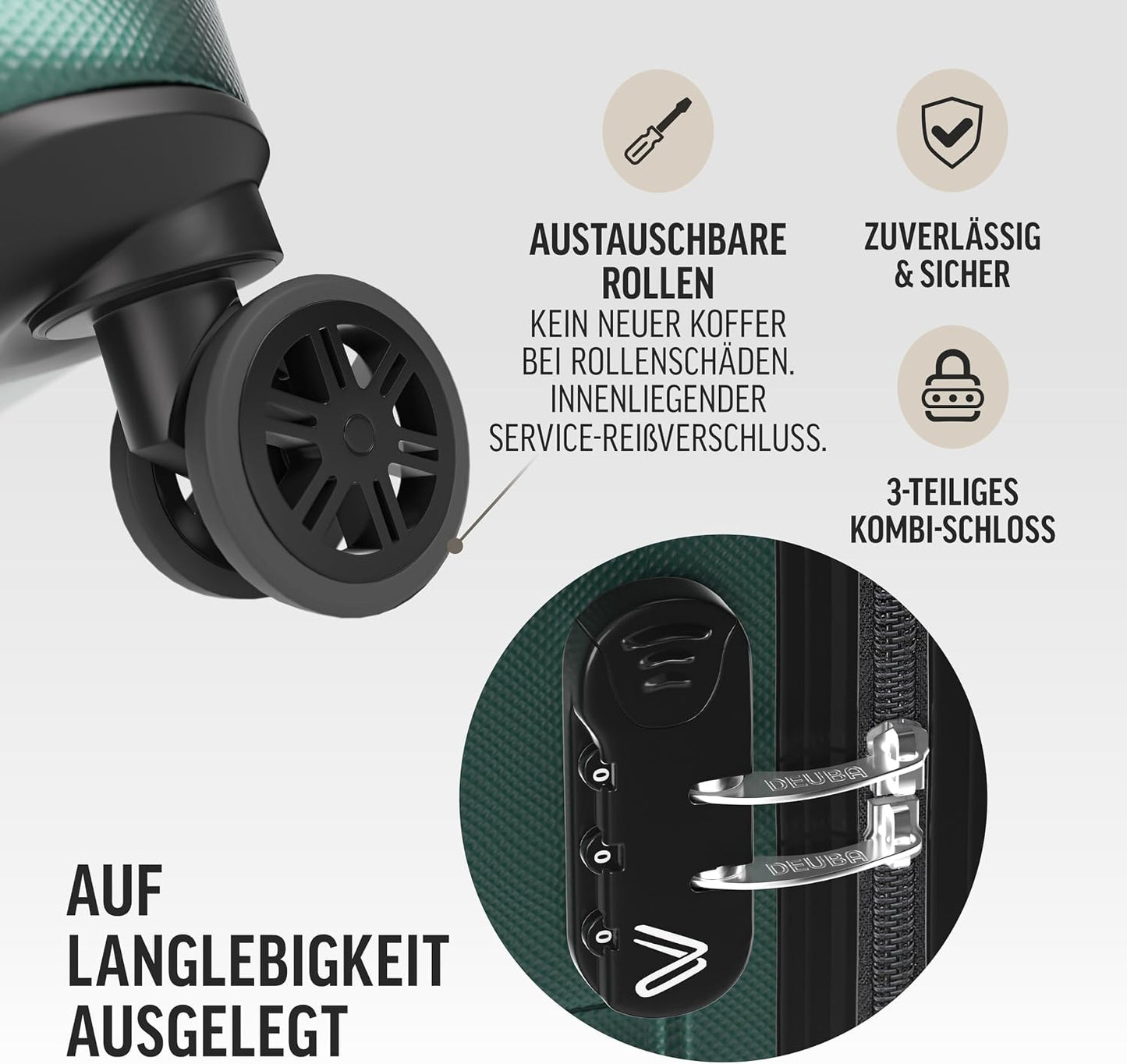 Hartschalenkoffer-Set 3-tlg., Dunkelgrün