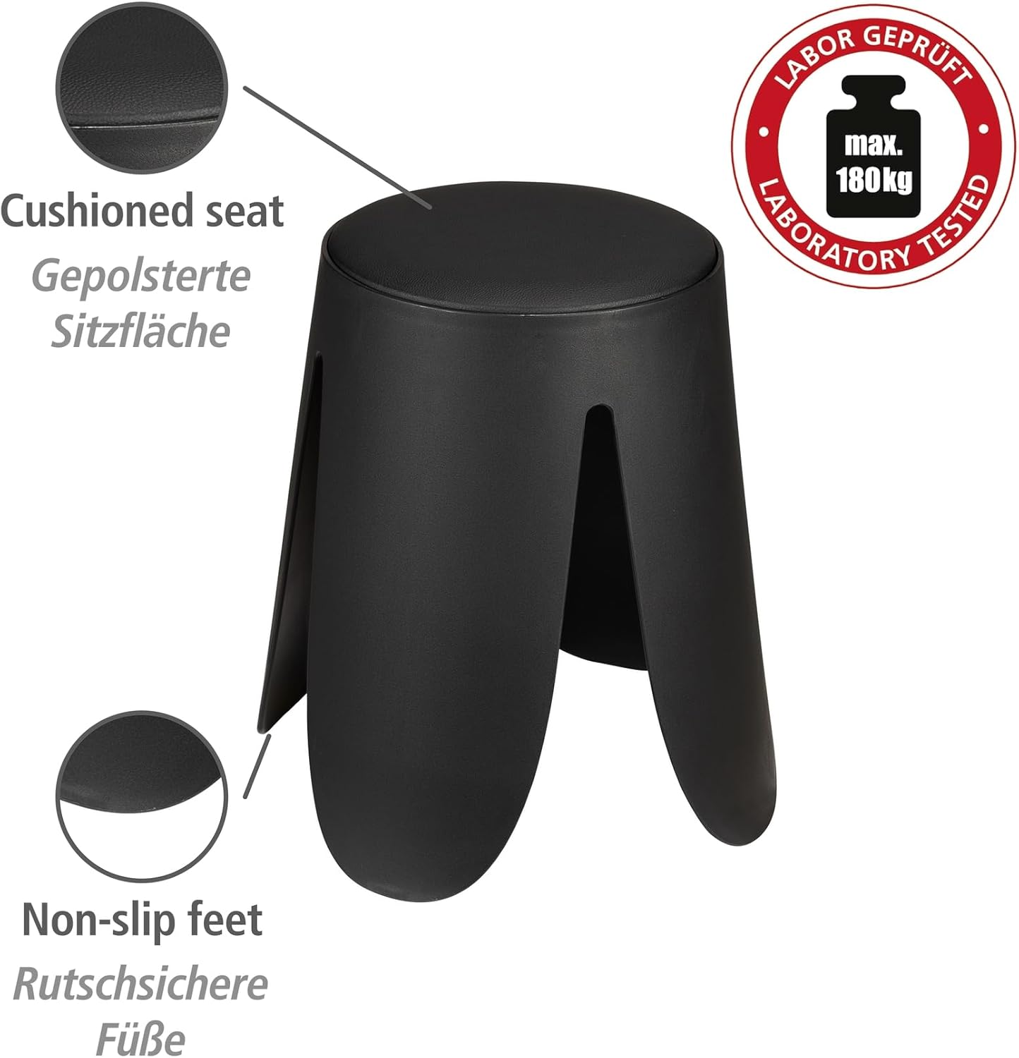 Badhocker Mod. Comiso mit gepolsterter Sitzfläche, Schwarz