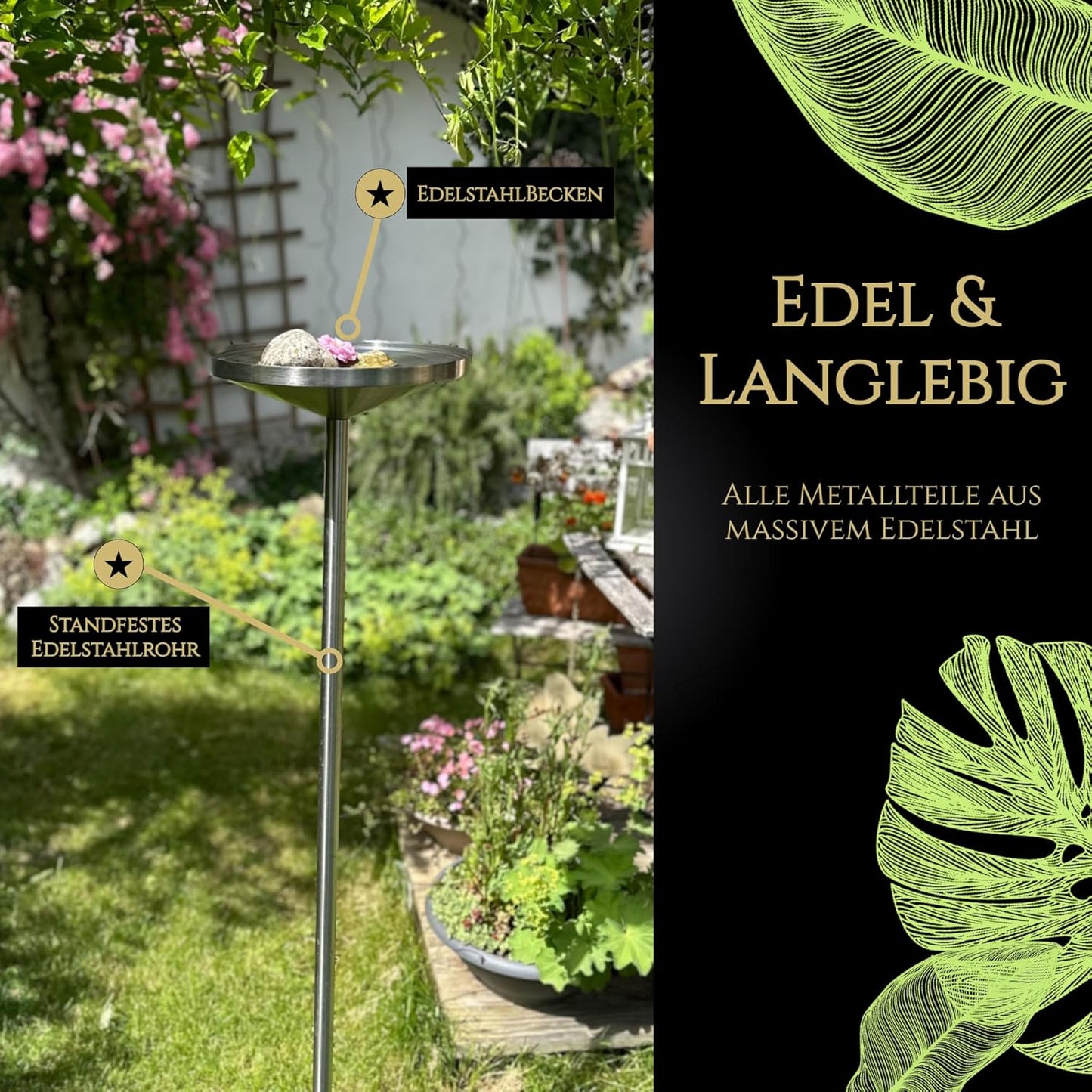 Vogeltränke stehend aus Edelstahl, Edelstahl