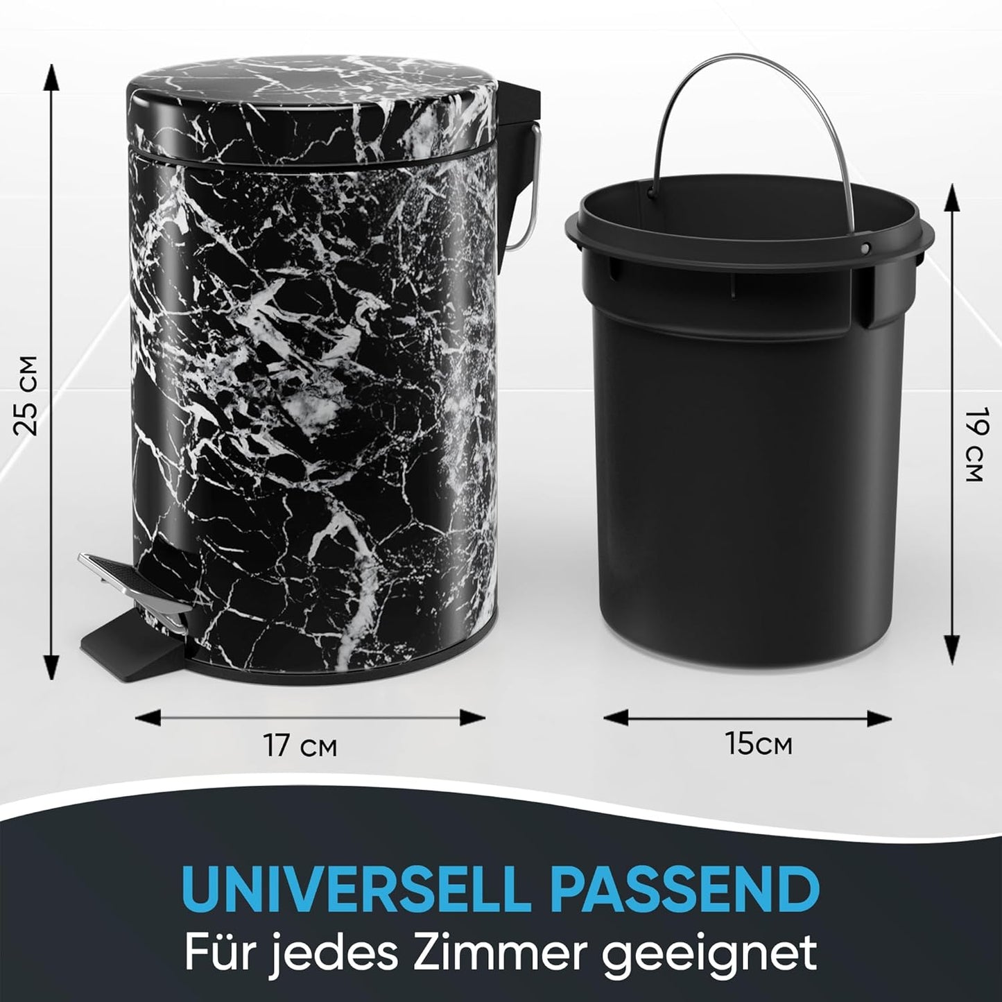 Kosmetikeimer mit Absenkautomatik, Marmor Schwarz