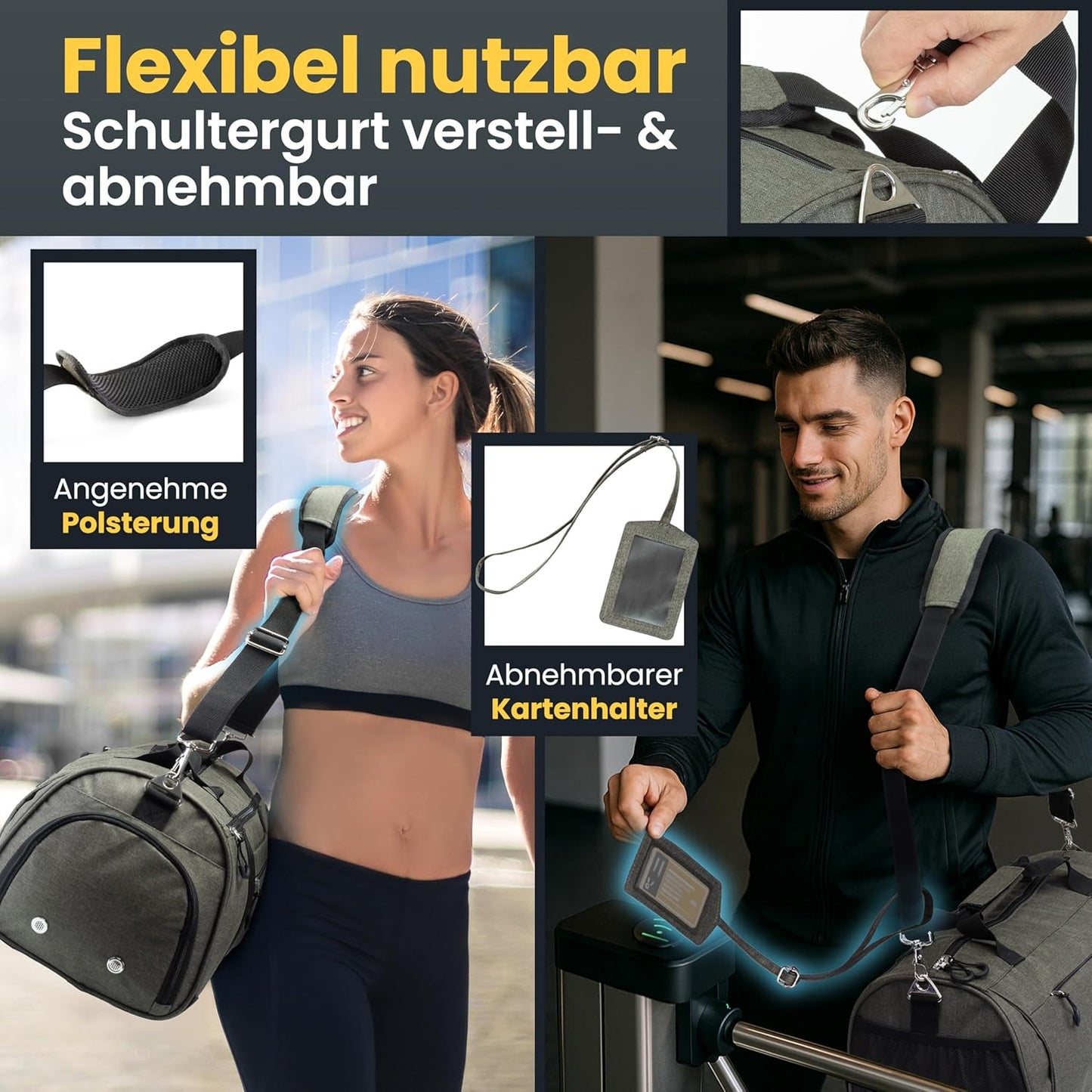Sport- und Reisetasche mit Schuh- und Nassfach, Grün 58 x 31 x 31 cm (Large 50L)