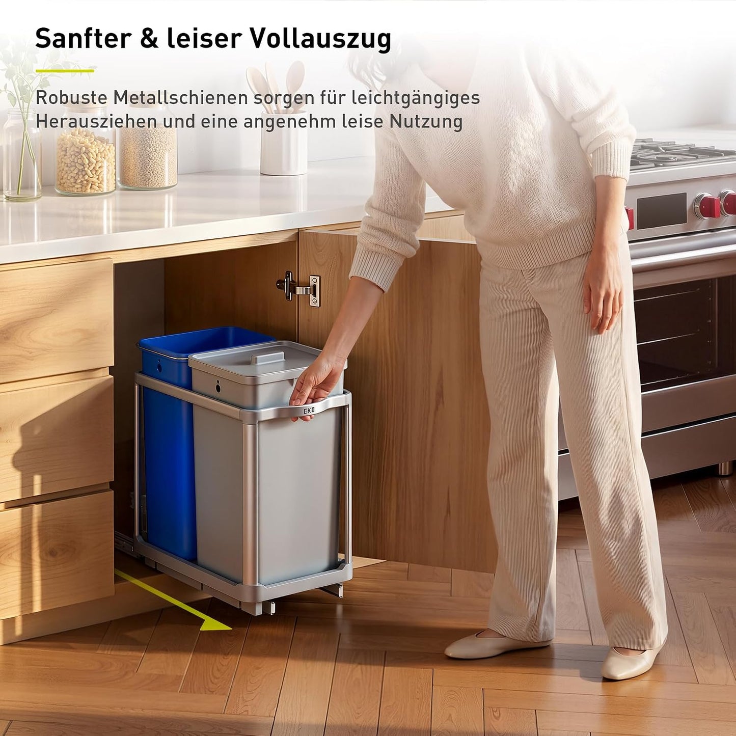 Ausziehbarer Unterschrank-Mülleimer, 34L + 24L