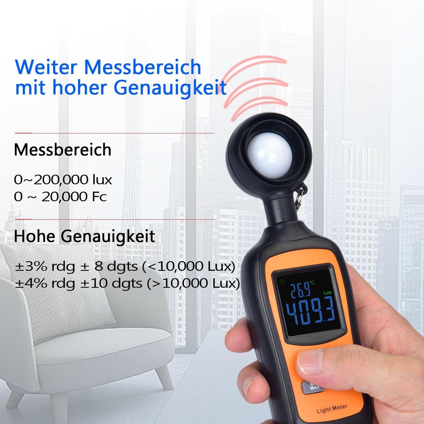 Digitales Luxmeter mit Thermometer