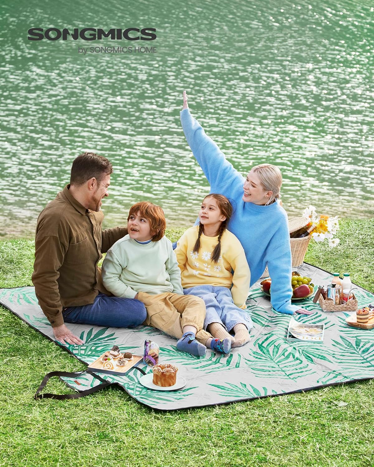 Picknickdecke wasserabweisend, 200L x 200l cm Farnmuster + Grau
