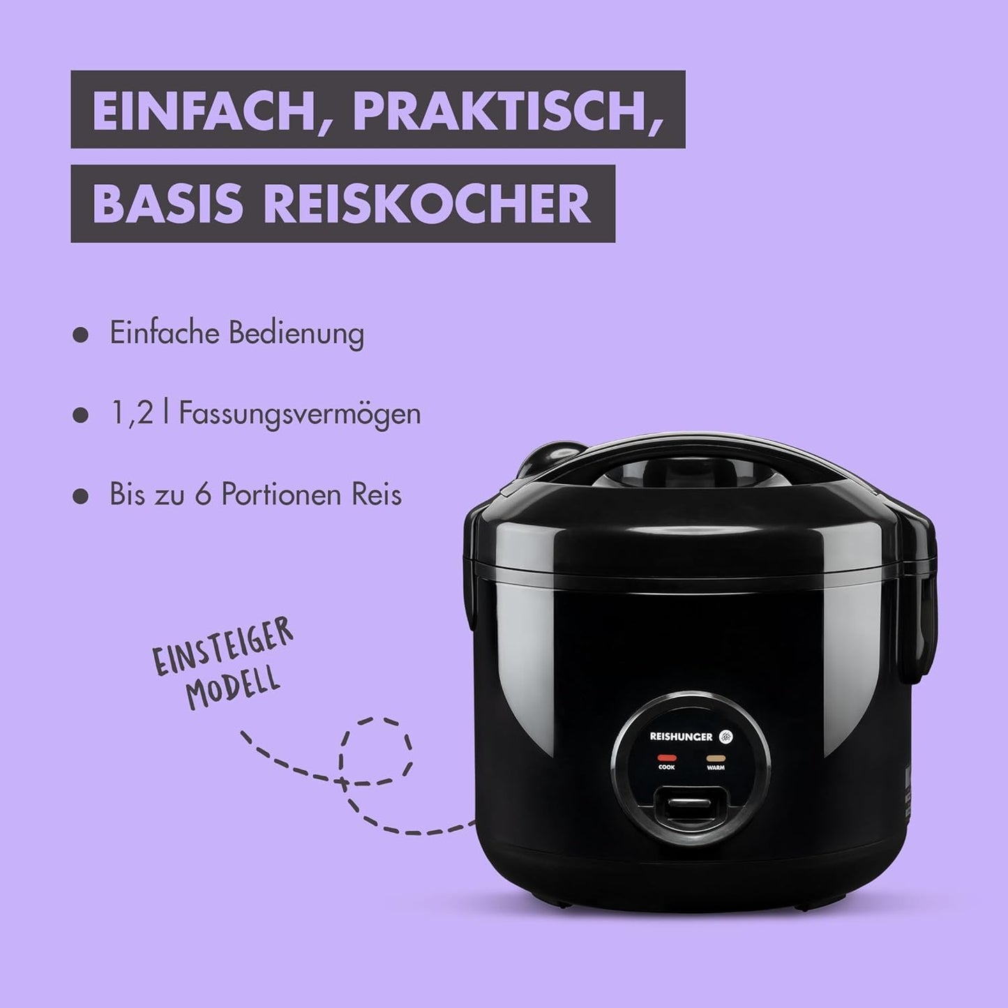 Reiskocher & Dampfgarer Starterset, Schwarz, Starter Set 1,2L
