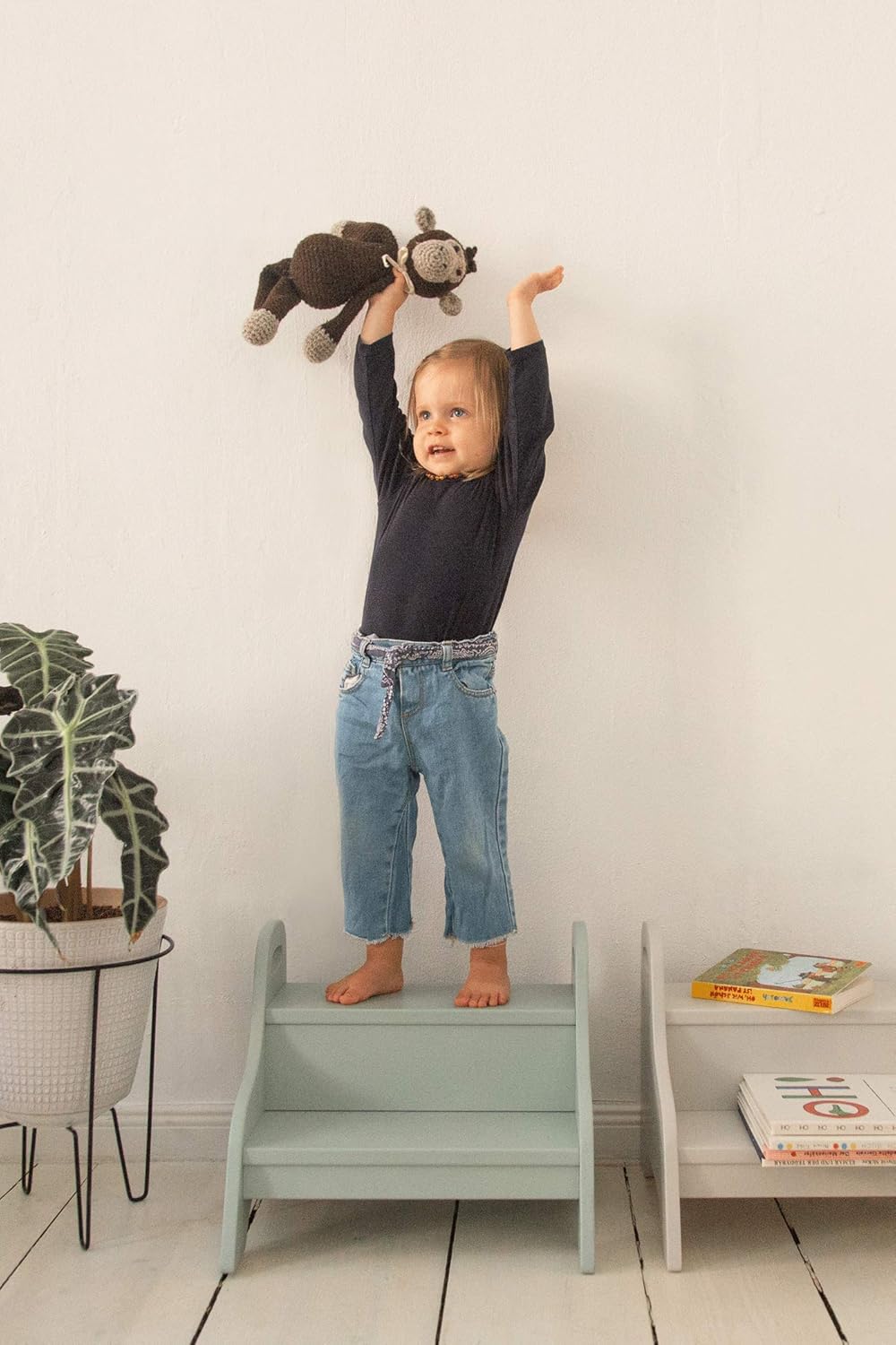 Holztritt-Hocker mit 2 Stufen für Kinder, Wassergrün