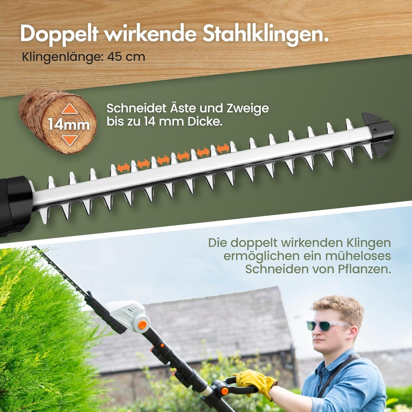 Akku-Teleskop-Heckenschere, Grau