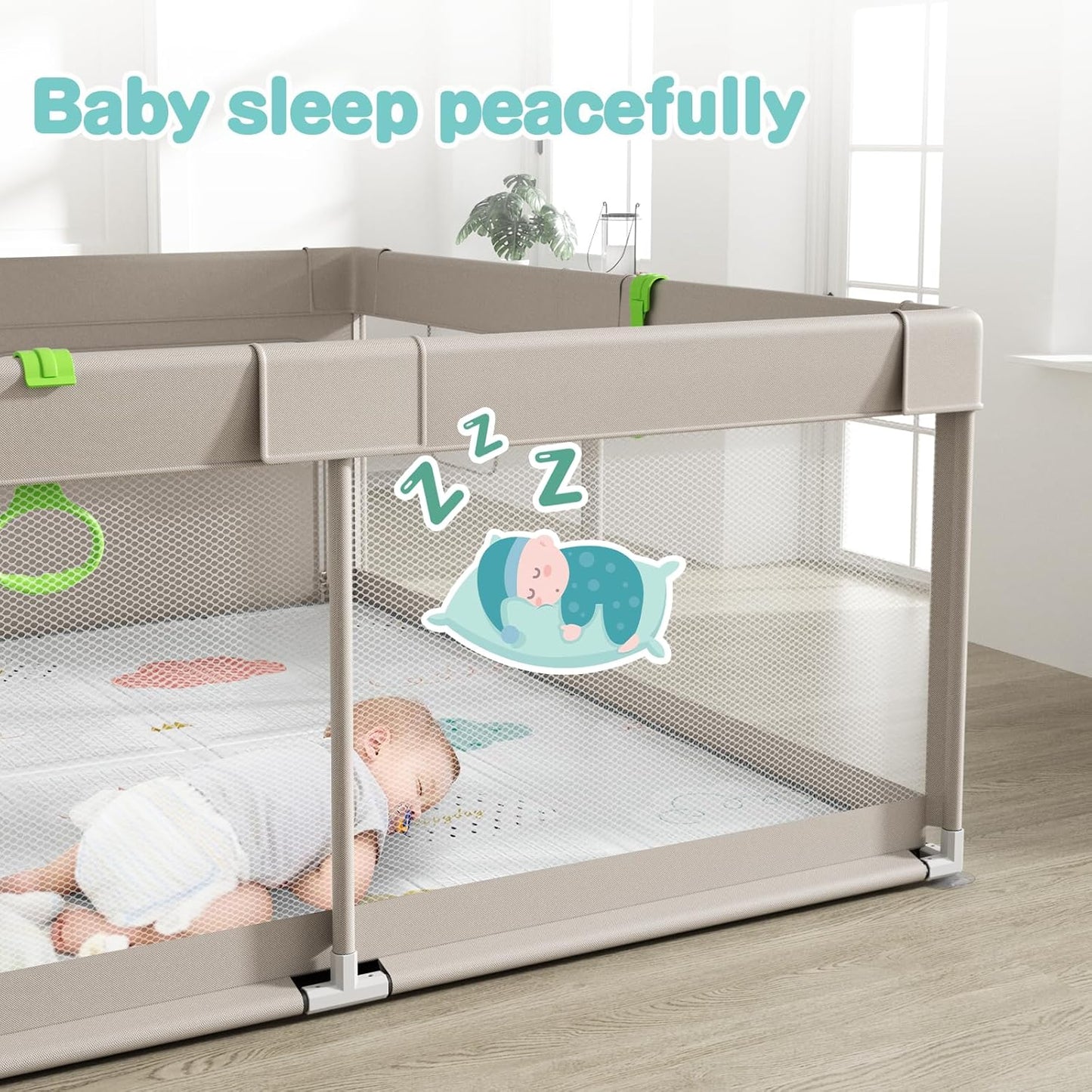 Laufstall mit Spielmatte und Reissverschlusstür, 150x150cm Playpen with mat 150x150cm