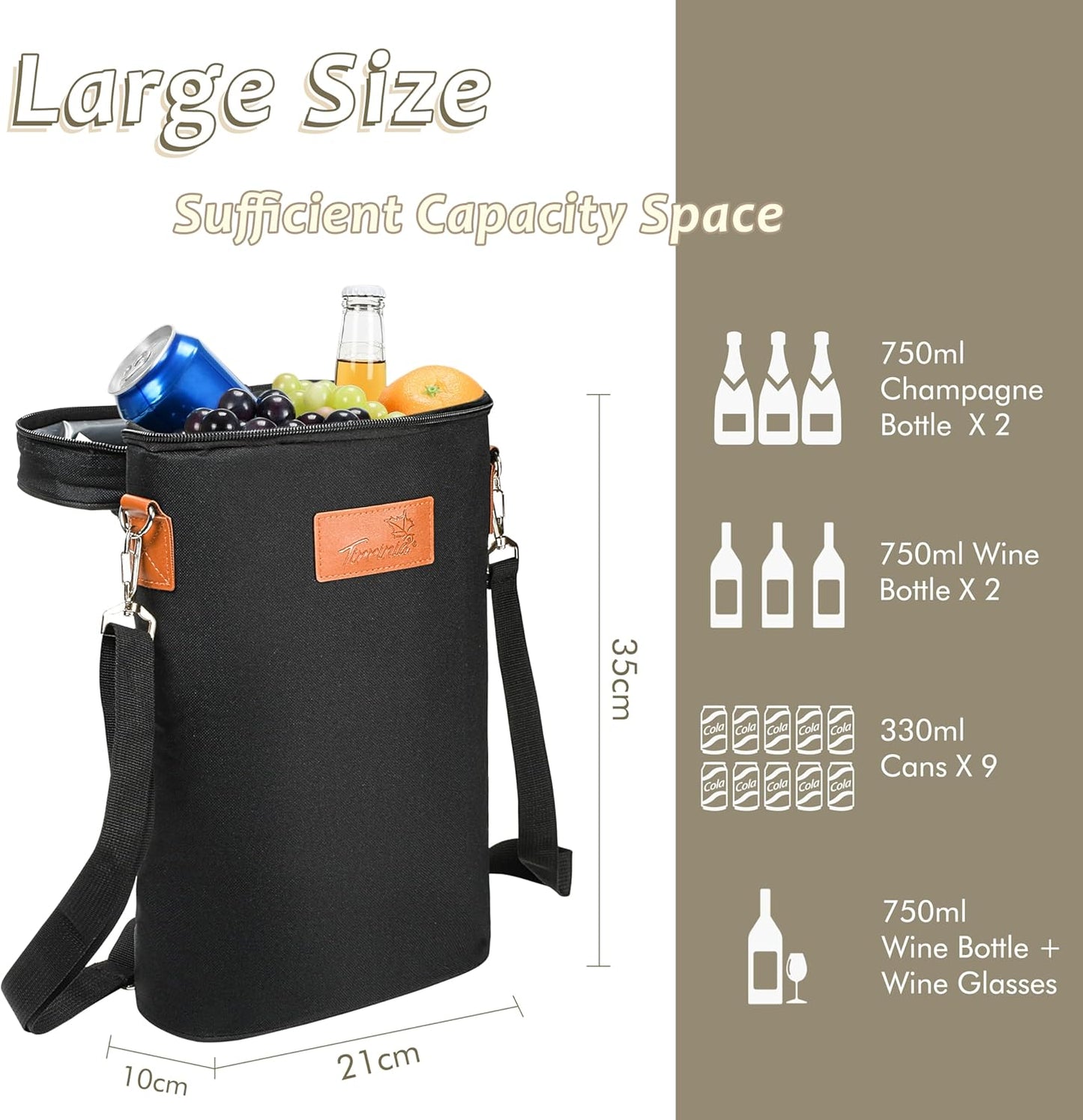 Kühltasche für 2 Flasche, Kühltasche 2 Flaschen - Schwarz