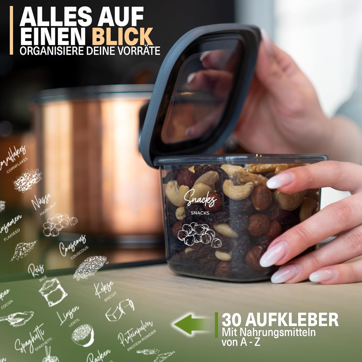 18-teiliges Vorratsbehälter-Set, 18er Mix Set Grau