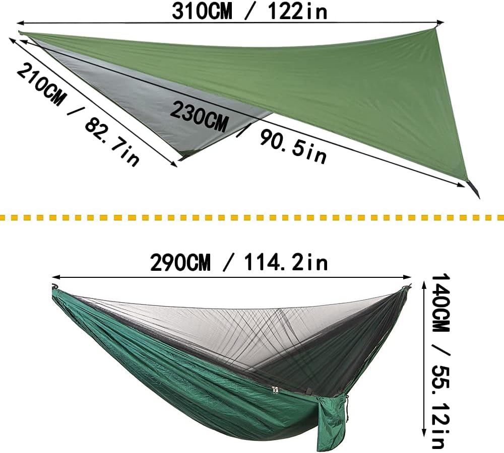 Camping-Hängematten-Set mit Moskitonetz und Regenfliege, Dunkelgrün