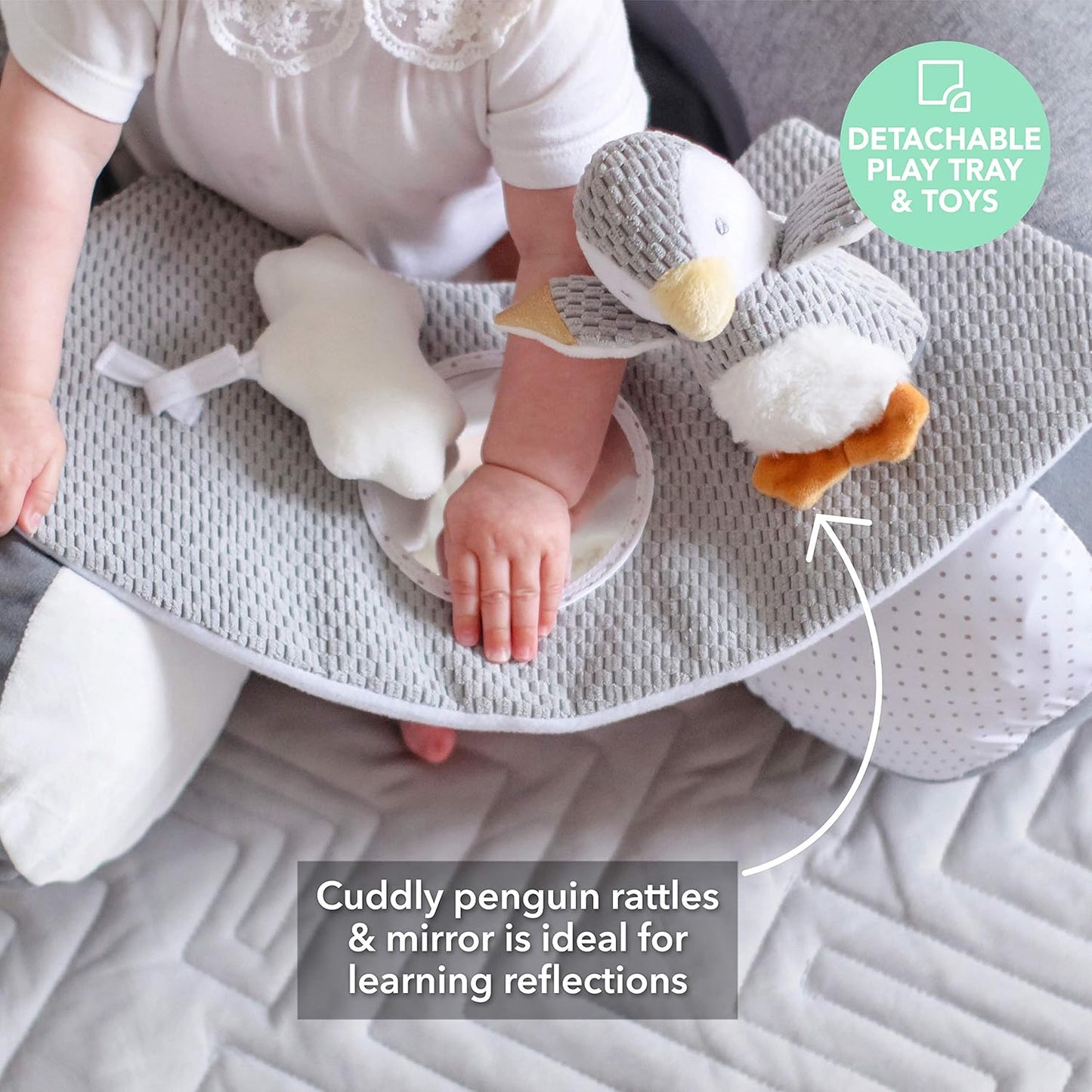 Aufblasbarer Babysitz für den Boden mit abnehmbarem Tablett, Grey, 1 Count (Pack of 1), Einzelbett