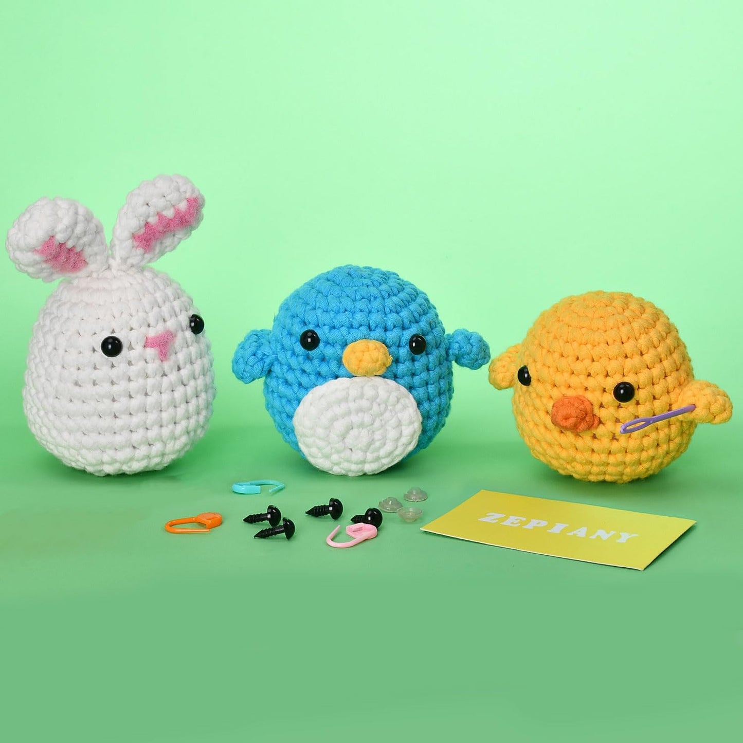 Häkel-Starterset Pinguin & Hase & Küken, für Anfänger mit Videoanleitungen