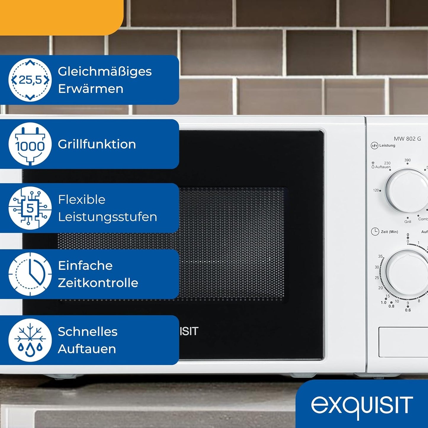 Mikrowelle mit Grill und Auftaufunktion, 20L, Timer, Mikrowelle+Grill Weiss