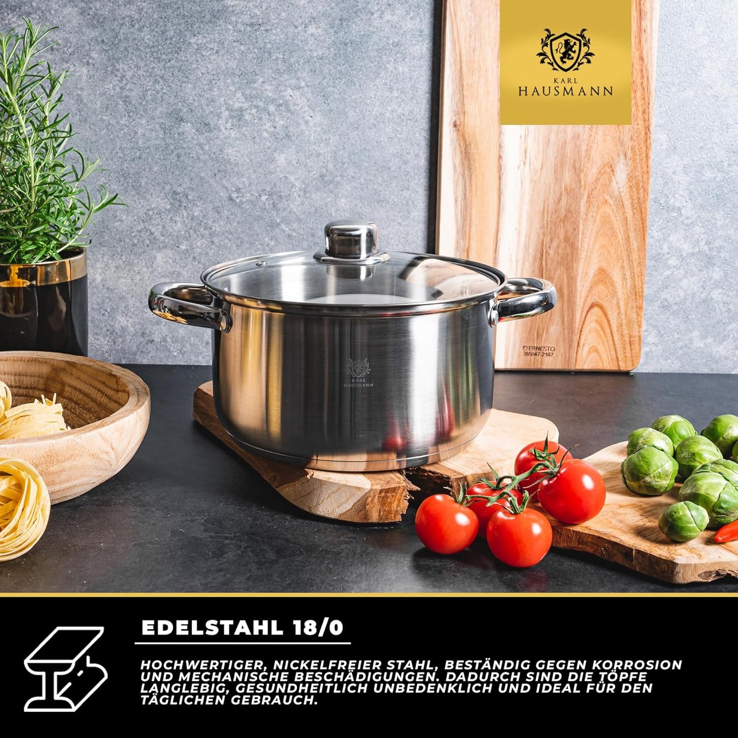 Topfset Induktion 4-teilig mit Glasdeckel