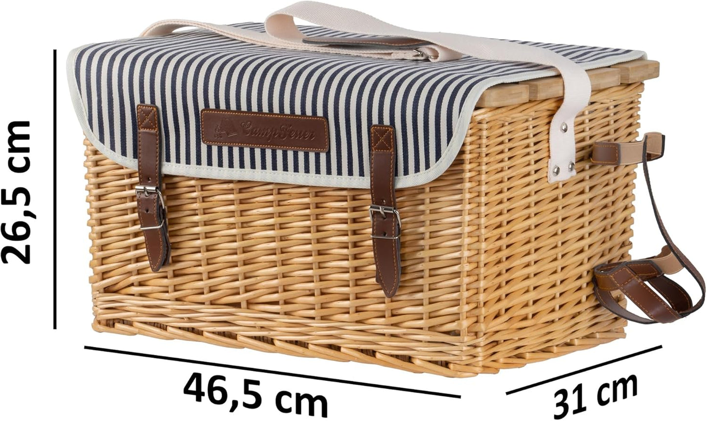 Picknickkorb-Set für 4 Personen, Blau/Weiss Gestreift