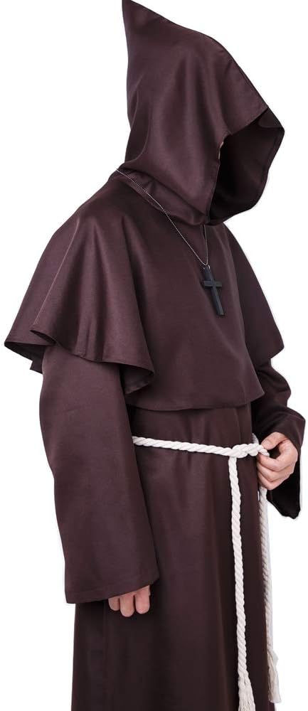 Mönch-Robe mit Kapuze für Herren, Braun S