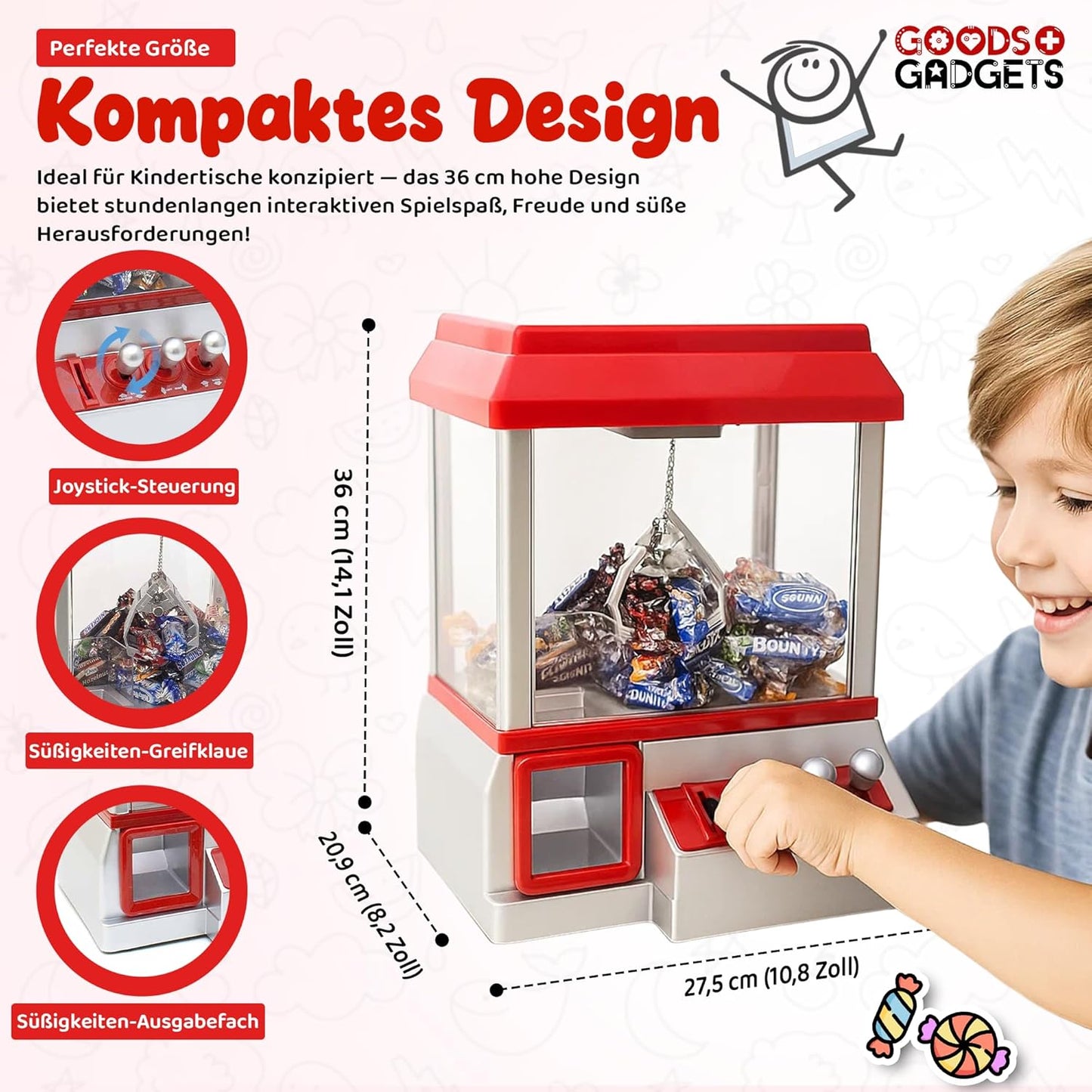Süssigkeiten-Greifautomat für Kinder, Rot