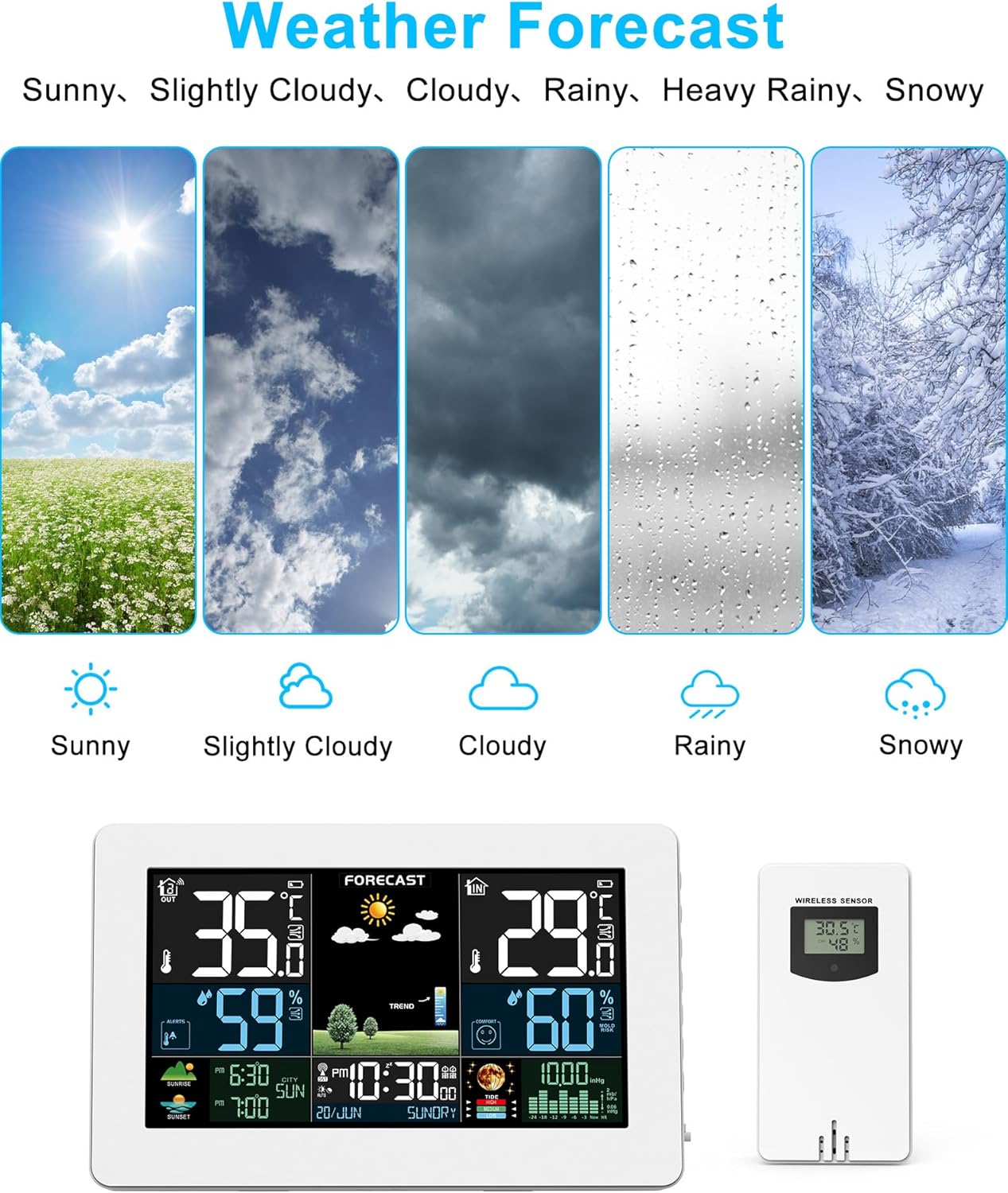 Funk-Wetterstation mit Aussensensor, Weiss