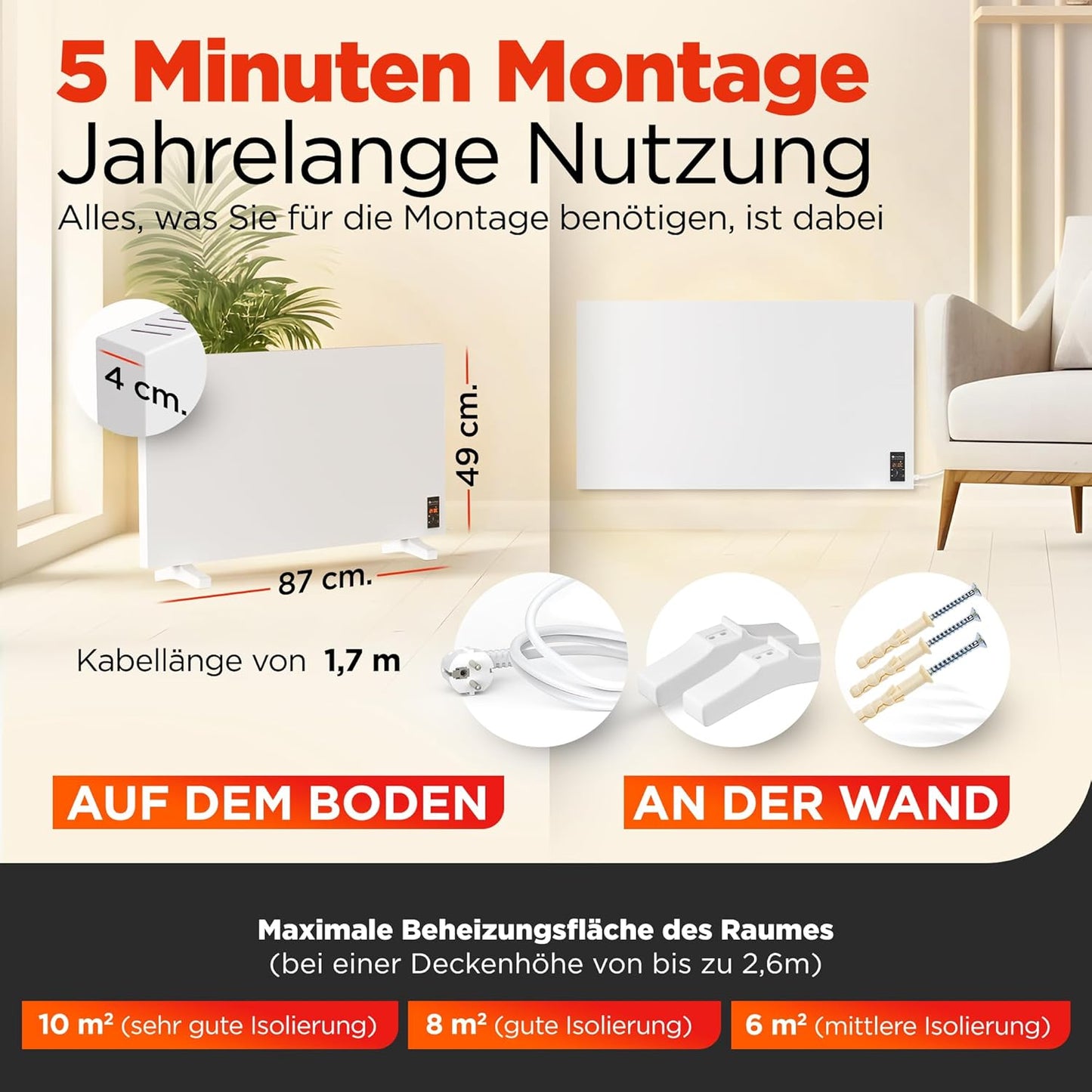 WiFi Infrarotheizung mit Thermostat, 400 W bis 10 m² Mit Wlan