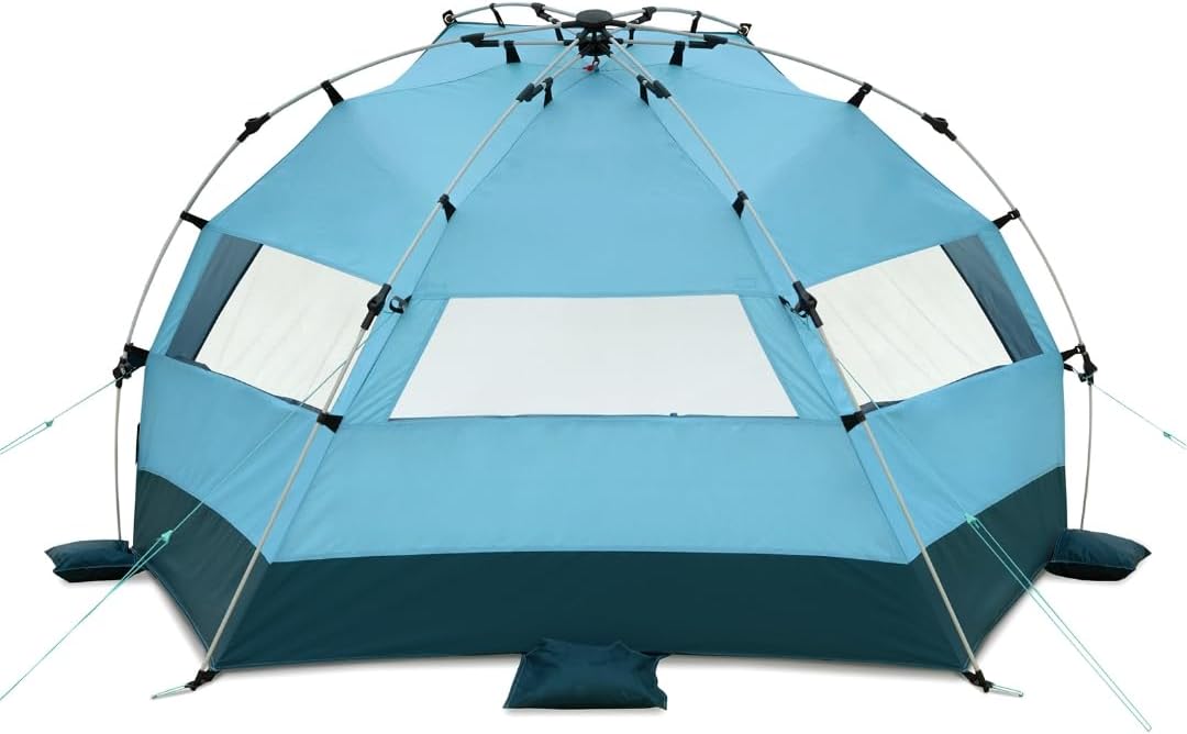 Strandmuschel Quick Bay Pro mit UV-Schutz für 3 Personen, Hellblau