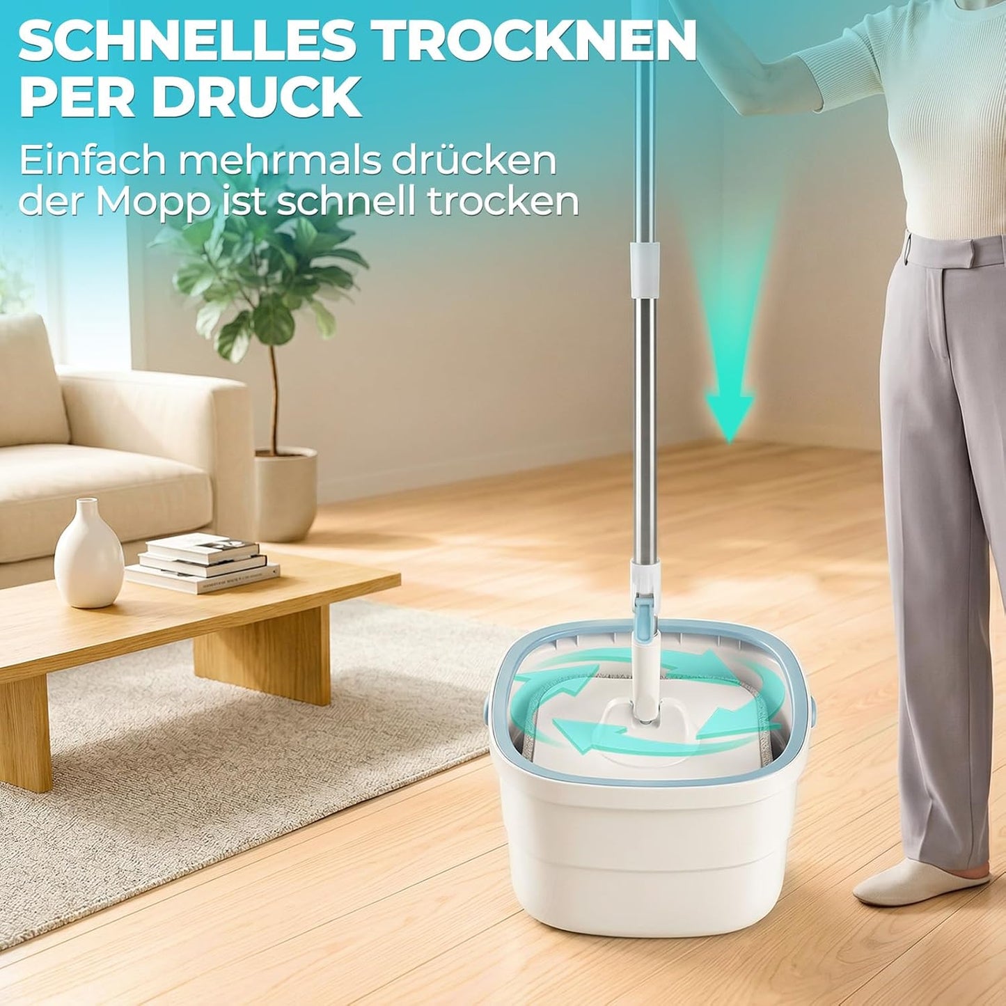 Flachmopp Set mit Doppelkammer-Eimer