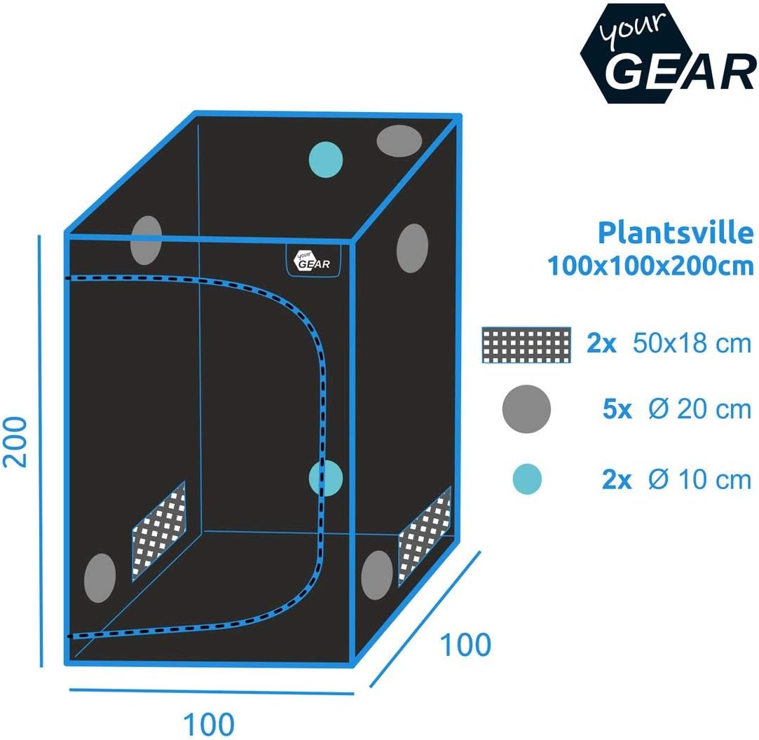 Growzelt Plantsville (100x100x200 cm), 100x100x200 Cm / Schwarz