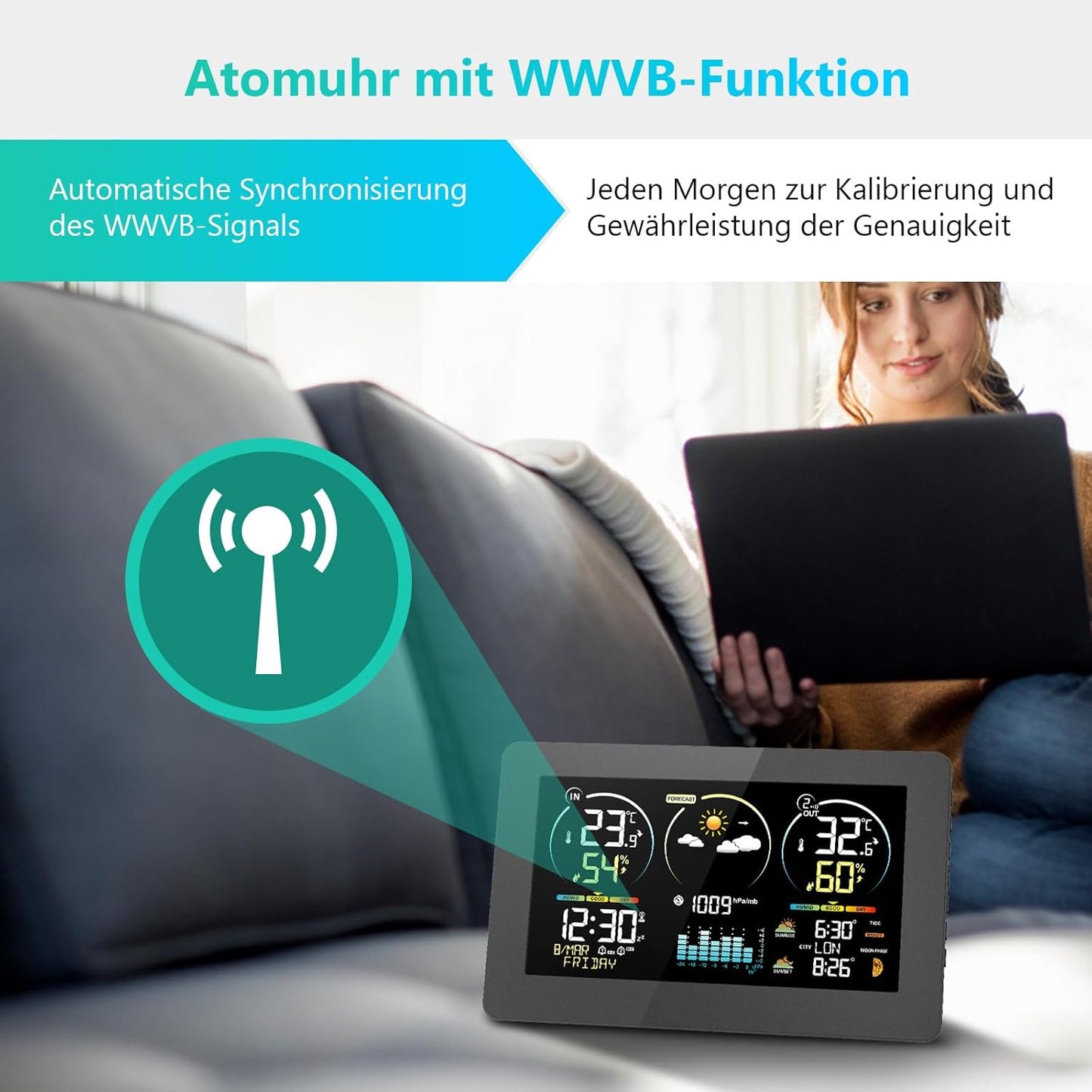 Funk-Wetterstation mit Aussensensor und Farbdisplay
