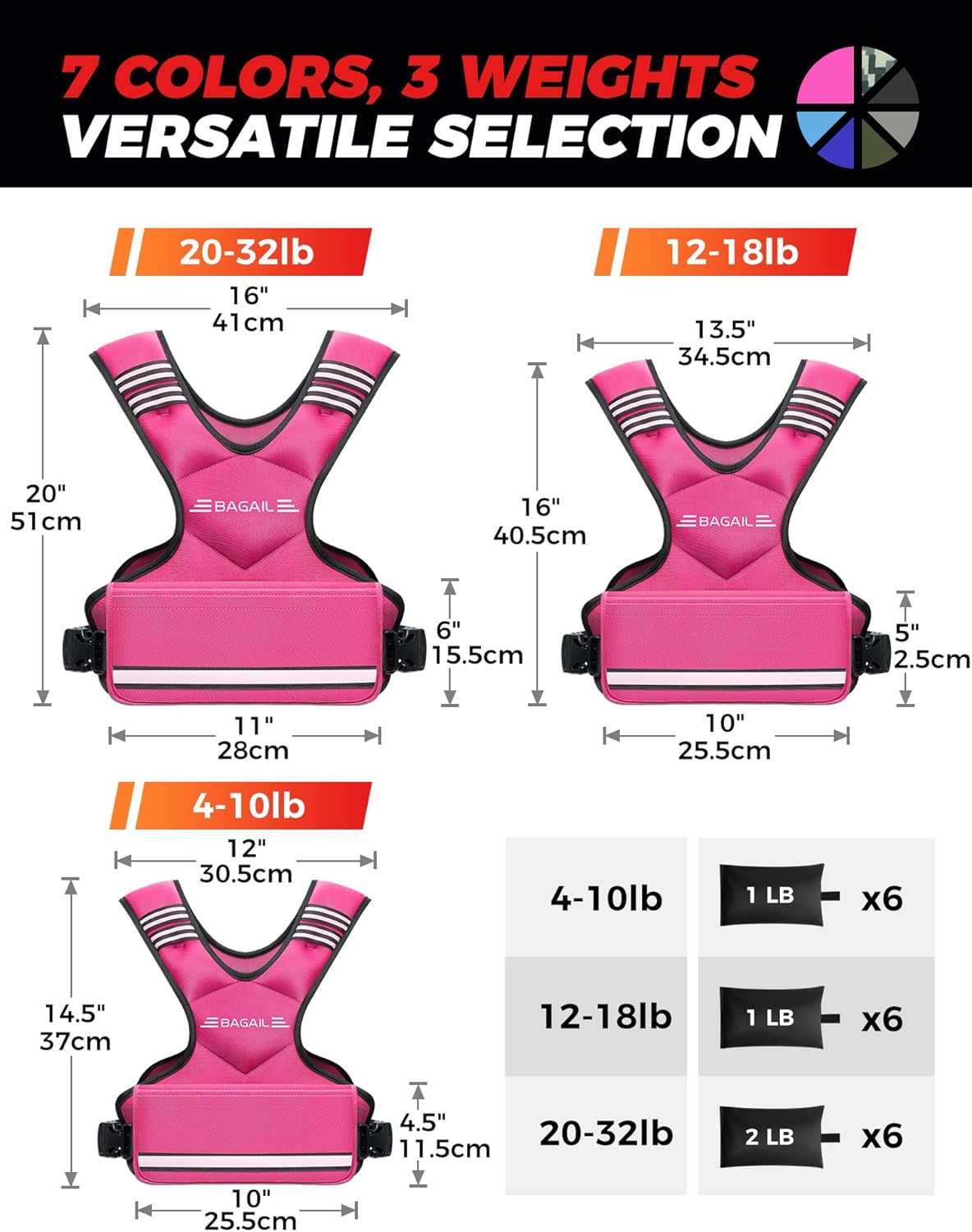 Einstellbare Gewichtsweste für Krafttraining, Rosa 9.1-14.5kg / 20-32lb