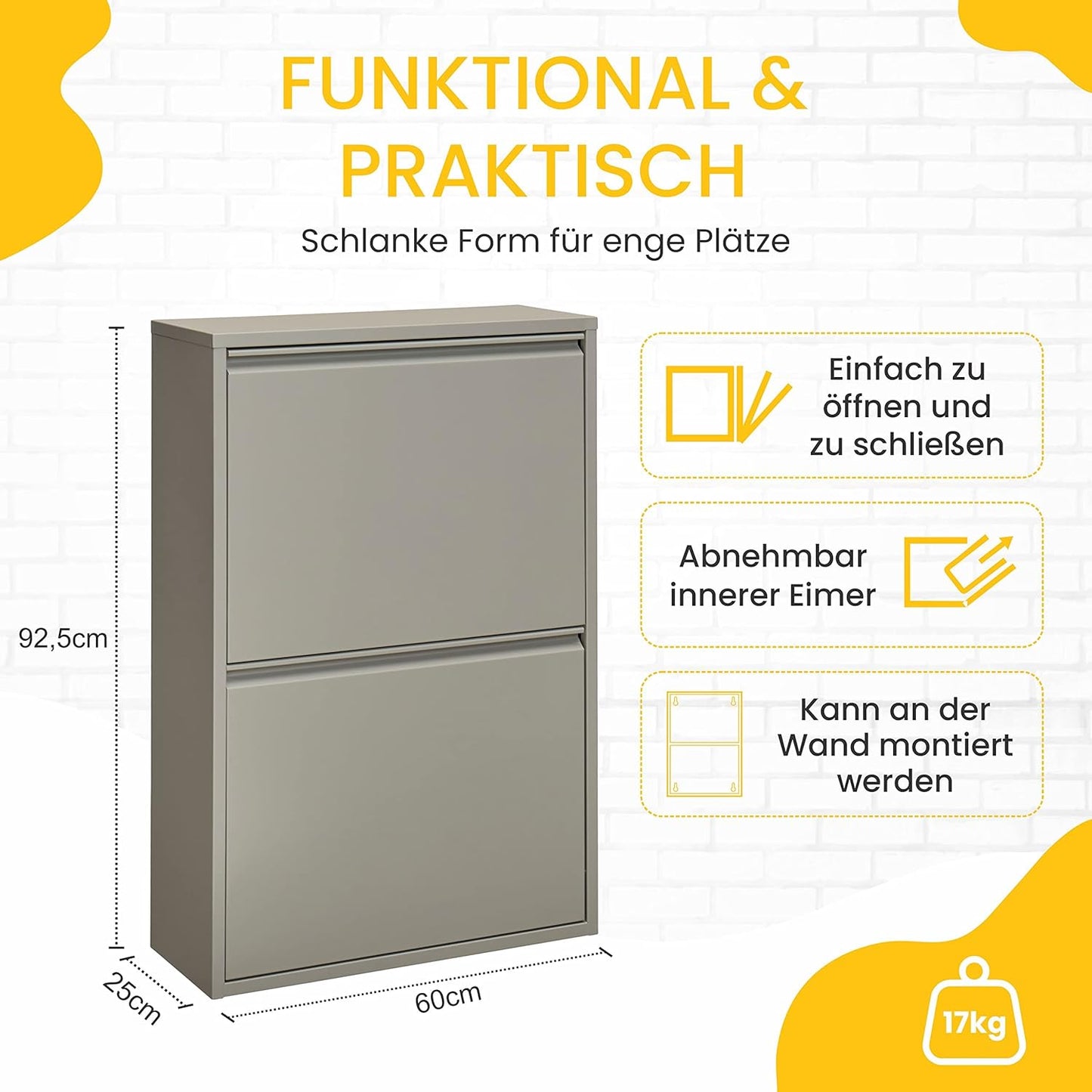 Küchenmülleimer, Grau 4 X 15 L