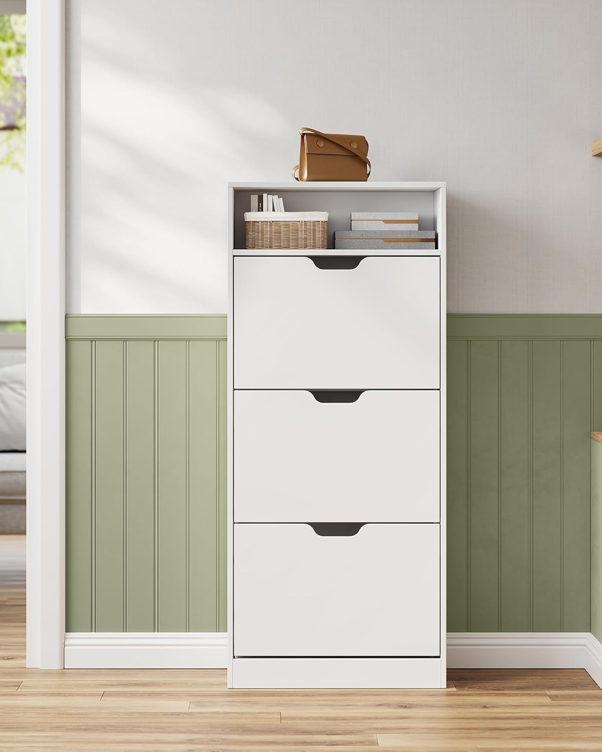 Schuhschrank mit Klappen und verstellbarer Trennwand, Wolkenweiss 3 Klappen (60B cm)