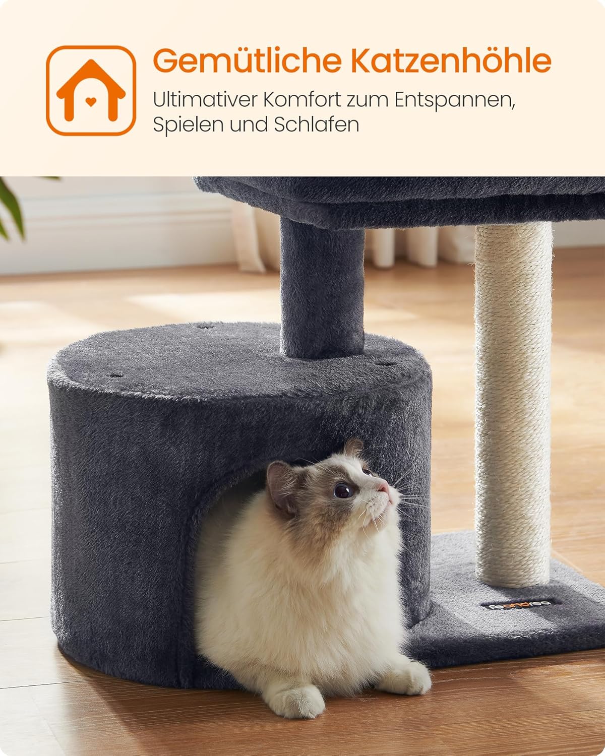 Katzenkratzbaum mit Sisalstamm und Plattform, rauchgrau