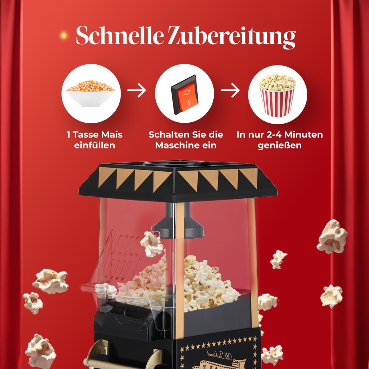 Retro-Popcornmaschine, Schwarz