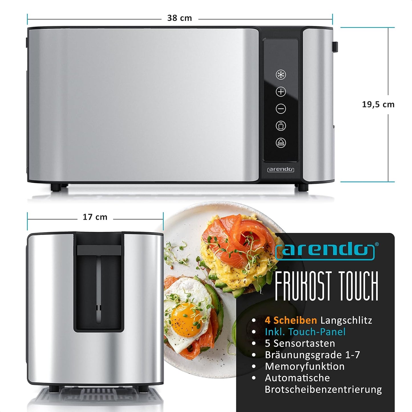 Langschlitz-Toaster für 4 Scheiben, C: Steelsilver