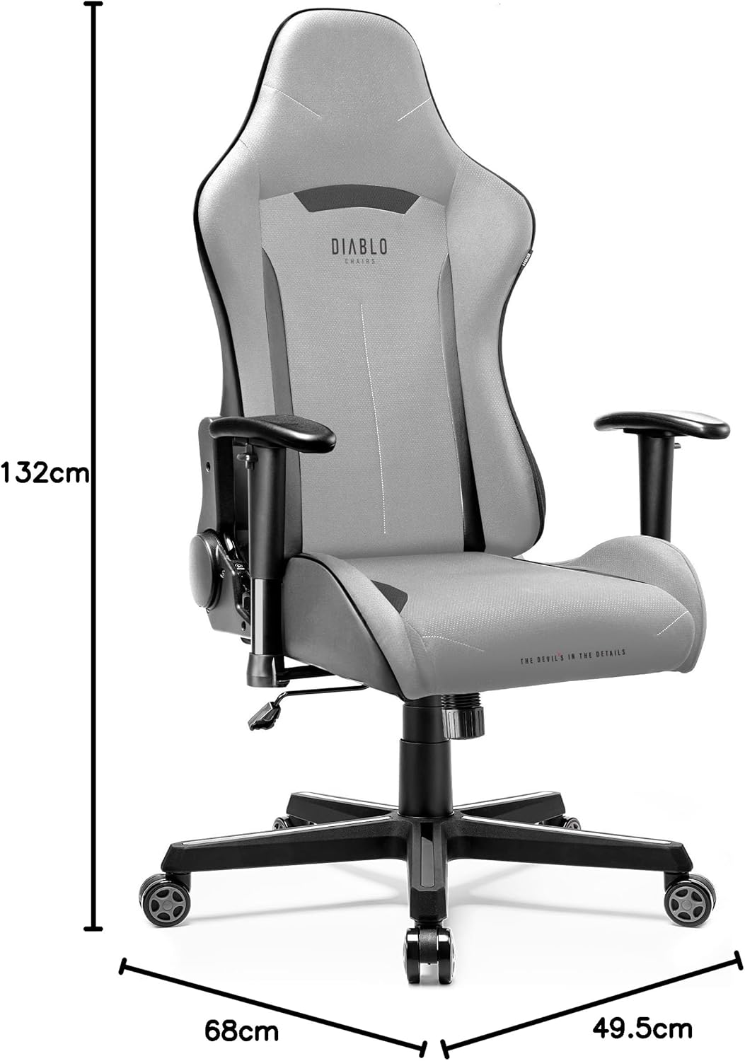Ergonomischer Gaming-Stuhl X-Starter mit Kippmechanismus, Grau 132 cm x 68 cm x 49.5 cm