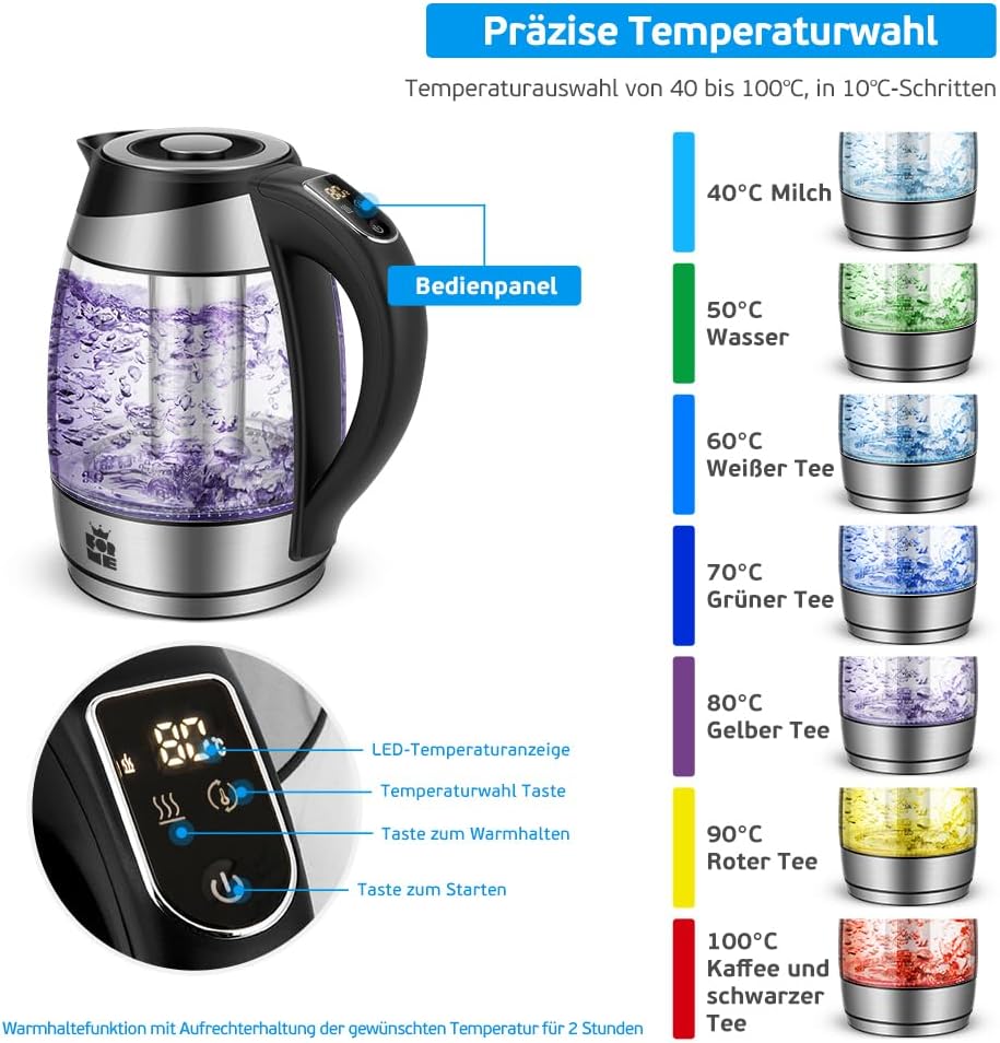 FKG-448 Wasserkocher mit Teesieb & Temperatureinstellung, Mit Teesieb 448